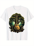 Men's T-Shirt Golden Light Among Ancient Roots And Blossoming Branches Guitar