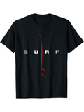 Men's T-Shirt Surf Bold Red Streak Under Tall Vertical Letters Surfboard