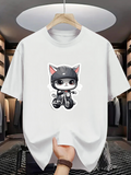 Men's T-Shirt Cute Cat Wearing Helmet Riding A Motorcycle Illustration Cat