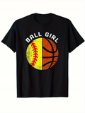 Men's T-Shirt Ball Girl Grunge Effect Half Softball And Basketball