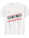 Men's T-Shirt Flowing Scattered Notes With Red Lines On Diagonal Piano Keyboard