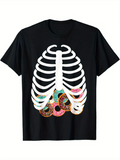 Men's T-Shirt Colorful Iced Doughnuts Surrounded By Skeleton Ribcage Bones Treat