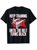 Men's T-Shirt Keep Training With Dynamic High Kick Martial Artist Under Red Brushstroke