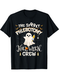 Men's T-Shirt The Spooky Halloween Crew With Floating Ghost Holding Needle