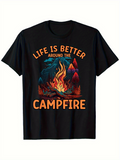 Men's T-Shirt Life Is Better Around The Campfire With Glowing Embers And Night Forest Campfire