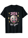 Men's T-Shirt Happy Smiling Disco Ball Surrounded By Stars Celebrating New Year