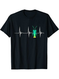 Men's T-Shirt Heartbeat Line With Vibrant Insect Resting On Black Shirt Cricket