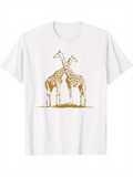 Men's T-Shirt Golden Sunlit Plain With Two Calm Grazing Giraffes Majestic Giraffe
