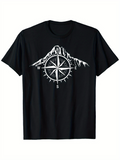Men's T-Shirt Snow Capped Mountain With Compass And Directional Letters Centerpiece