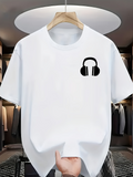 Men's T-Shirt Classic Minimal Black Headphones On Crisp White Cotton T Shirt