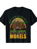 Men's T-Shirt Amateur Mycologist Colorful Sunset Forest With Large Morel Mushrooms