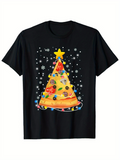 Men's T-Shirt Festive Cheese And Tomato Holiday Tree Surrounded By Colorful Lights Pizza Slice
