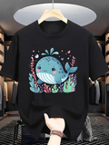 Men's T-Shirt Playful Smiling Whale With Colorful Seaweed Underwater Scene Whale