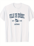 Men's T-Shirt Quebec City Established With Vintage Flag Under Blue Letters T Shirt