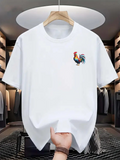Men's T-Shirt Vibrant Colors With Shining Feathers On Pristine White Rooster