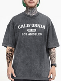 Men's T-Shirt California Established 1980 Urban Style Dark Washed Streetwear T Shirt