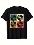 Men's T-Shirt Retro Colored Vinyl Records In Geometric Pattern Artwork Record