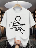 Men's T-Shirt Minimalist Line Drawing Stick Figure Playing Guitar