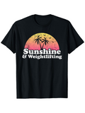 Men's T-Shirt Sunshine And Weightlifting Silhouetted Palm Trees With Vibrant Sunset Birds Flying