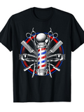 Men's T-Shirt Retro Red Blue Barber Pole Among Classic Tools And Scissors