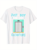 Men's T-Shirt Just Boy Who Loves Elevators With Minimalist Cartoon Style Front Door Elevator