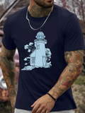 Men's T-Shirt Mountain Landscape With Trees Under Calm Blue Sky Lighthouse