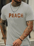 Men's T-Shirt Peace Large Distressed Orange Letters Under Strong Daylight Peace