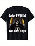 Men's T-Shirt Today I Will Eat Two Corn Dogs Grim Skeleton With Hood Holding Corn Dogs