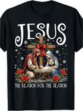 Men's T-Shirt Jesus The Reason For The Season Holy Night With Cross Nativity Family Scene