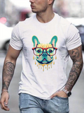 Men's T-Shirt Colorful Glasses With Vibrant Paint Drops Bulldog Face