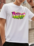 Men's T-Shirt Colorful Graffiti Inspired Text With Neon Letters On White T Shirt