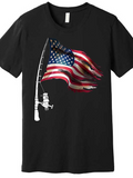 Men's T-Shirt Waving American Flag With Fishing Rod And Gentle Breeze