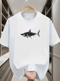 Men's T-Shirt Minimalist Hand Painted Black Shark Swimming Underwater Shark