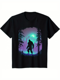 Men's T-Shirt Colorful Forest Silhouette With Moonlight Behind Standing Bigfoot Creature