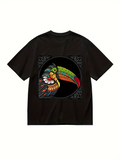 Men's T-Shirt Colorful Intricate Linework With Abstract Patterns Featuring A Vibrant Toucan