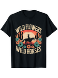 Men's T-Shirt Wild Flowers At Sunset With Cacti Blooming Around Majestic Horse Rider