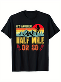 Men's T-Shirt Its Another Half Mile Or So Retro Sunset Mountains With Hiker Silhouette And Footprints T Shirt