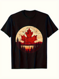 Men's T-Shirt Vintage Sunset Forest Landscape With Maple Leaf Silhouette