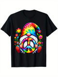 Men's T-Shirt Colorful Psychedelic Flowers And Peaceful Garden Gnome With Rainbow Peace Sign