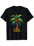 Men's T-Shirt Tropical Island Paradise With Lush Green Leaves And Tall Palm Tree