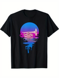 Men's T-Shirt Retro Blue Pink Sunset Reflected Water With Brass Trumpet