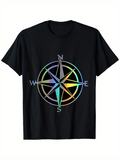 Men's T-Shirt Colorful Compass Rose With Iridescent Glow Directional Letters On Compass