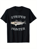 Men's T-Shirt Striper Hunter Realistic Silver Fish With Dark Water Reflection