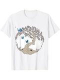 Men's T-Shirt Whimsical Blue Butterflies Dancing Around A Twisted Ancient Tree