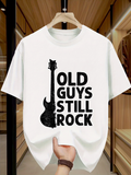 Men's T-Shirt Old Guys Still Rock With Black Electric Guitar Standing Upright Text