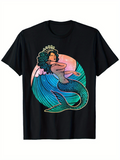 Men's T-Shirt Colorful Waves Under Soft Sunset With Majestic Crowned Mermaid
