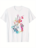 Men's T-Shirt Colorful Swirling Notes Surrounding Splash Art Guitar