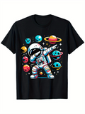 Men's T-Shirt Colorful Outer Space Planets Orbiting A Dab Dancing Astronaut