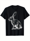 Men's T-Shirt Geometric Line Art With Glowing Silhouette Of Sitting Rabbit