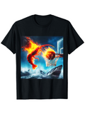 Men's T-Shirt Fiery Sky With Sharks Chasing Leaping Flaming Lobster Basketball